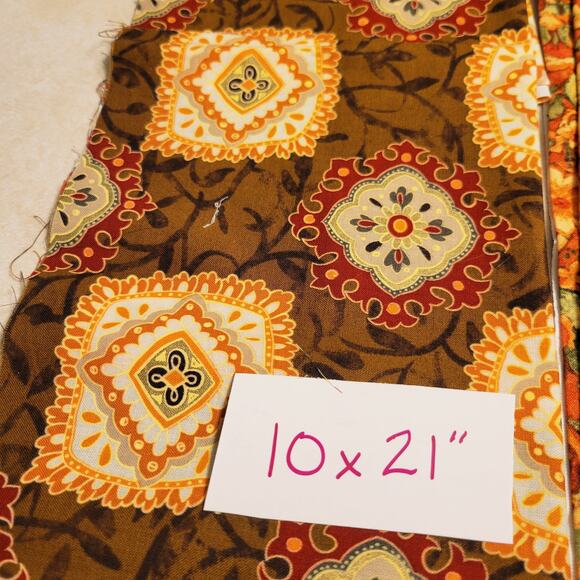 Cotton Fabric Lot 8 Pcs Fall Brown Prints Floral Geo Dot 18x44–10x21" Orange - Picture 10 of 10